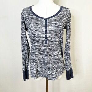 Victorias Secret Henley Shirt Top Small Gray Black Space Dye Waffle Knit Thermal